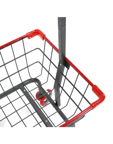 Laundry Cart Grey Powder Coated with Double Pole Rack, 1.5-Bu (Red, Black, Blue Trim) (Red) - color: Red