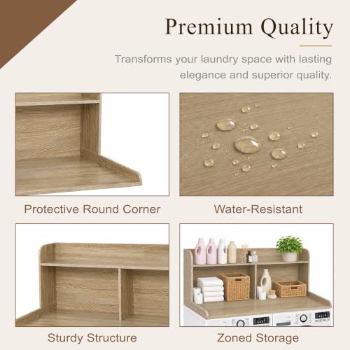 Royxen Laundry Countertop with 20" Shelf Universal Fit, Washer and Dryer Countertop with Storage Space, Laundry Room Storage (White Oak) - color: White Oak