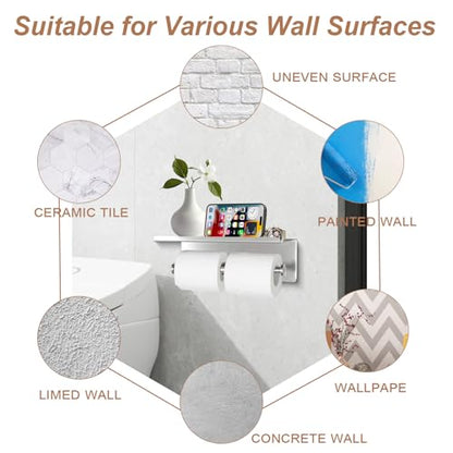Toilet Paper Holder Wall Mount with Shelf Bjiotun Stainless Steel Toilet Paper Storage Tissue Roll Holder for Bathroom Storage Holds - color: Silver