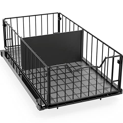 Simple Houseware Pull-Out Cabinet Sliding Basket, 17.2Dx9.7Wx5H, Black | Ideal for Kitchen and Bathroom Cabinet Storage Organizer, Under Sink or Pantry Organization - color: Black