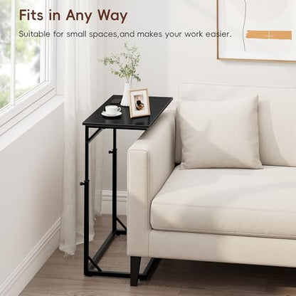 Vagusicc C Shaped End Table with Charging Station, C-Table End Table Adjustable Height Side Table for Couch, Large Couch Tables,Slide Under Sofa Tables TV Tray Arm Tables for Living Room,Bedroom,Black - color: Black, style: With Plug