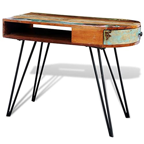 vidaXL Desk, Computer Desk with Drawer, Home Office Desk with Iron Legs, Writing Table Workstation, Industrial Retro, Solid Wood Reclaimed