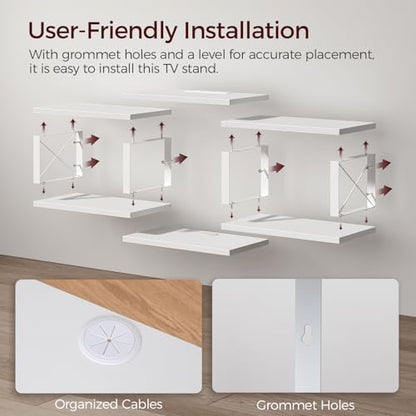 MAHANCRIS 43.7” Floating TV Stand with Power Outlet, Wall-Mounted Entertainment Center, Floating Metal Frame Media Console Shelf for Under TV Storage, for Living Room, Bedroom, White TVBW101E01 - color: White