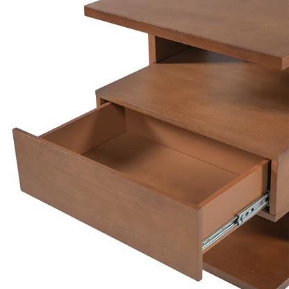 Christopher Knight Home 22" Mid Century Modern Nightstand Set of 2, Wooden Bedside Table with Drawer & 3 Tier Open Shelves, Small Side End Table Night Stand for Bedroom Living Room Small Space, Brown - color: Brown, size: 2pcs