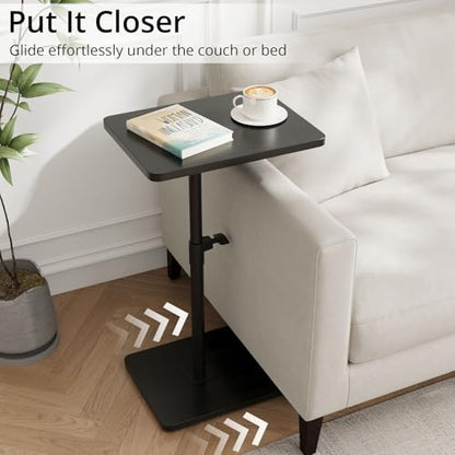 TV Trays for Eating on Couch - Height Adjustable C Shaped End Table with 360° Swivel, Slide Under Sofa Side Table for Small Spaces, Snack Table for Bed Chair Living Room Bedroom Laptop, Black - color: Black