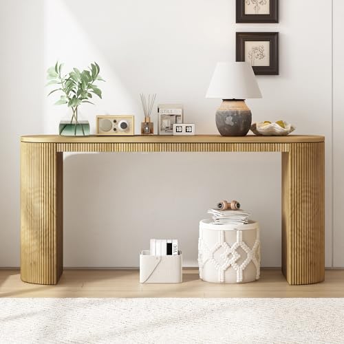 59.2-Inch Console Table for Entryway, Modern Hallway Table with Unique Vertical Stripe Design, for Living Room and Study (Natural-01) - color: Natural-01