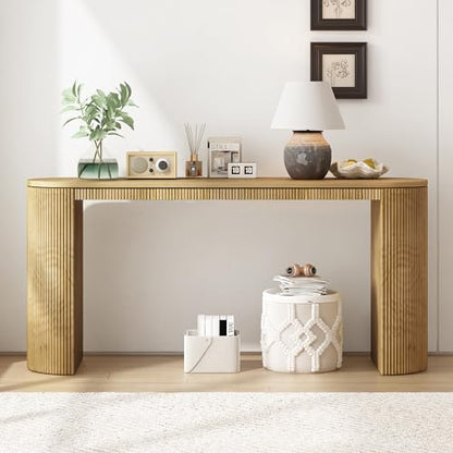 59.2-Inch Console Table for Entryway, Modern Hallway Table with Unique Vertical Stripe Design, for Living Room and Study (Natural-01) - color: Natural-01