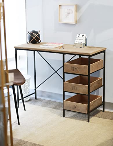 Rae Dunn Wood Desk - Computer Desk with Drawers, Writing Desk, Work Desk for Home Office, Craft Table, Study Desk, PC Desk - Industrial Wooden Large Desk with Modern Metal Frame - Compact Workstation