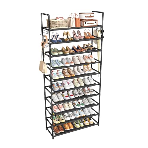 Simple Trending Tall Shoe Rack Storage Holds 40 Pairs, 10 Tier Shoe Organizer Shelf Large Capacity for Entryway Closet, Black - size: 10 Tiers Wide, Black