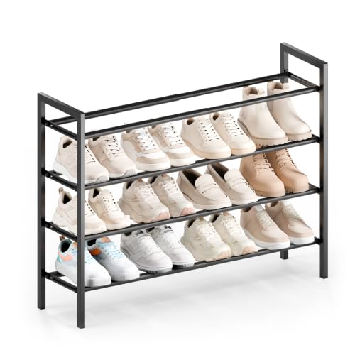 Bumusty 4 Tier Expandable Shoe Rack for Closet, Black | 18"-33" Adjustable Shoe Rack for Entryway, Small Shoe Organizer for Dorm, Front Door, Sturdy Metal - color: Black, size: 4-tier