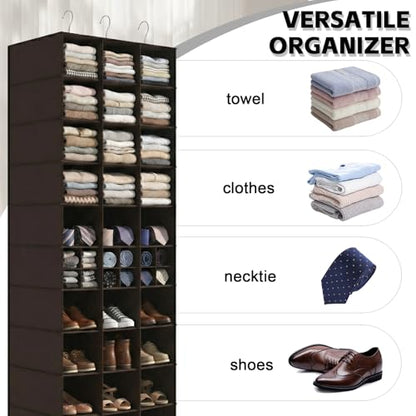 Hanging Shoe Closet Organizer, 30 Sections Hanging Closet Organizers and Storage Shelves, Space Saving Shoe Rack Holder Hanger, Coffee - color: Coffee