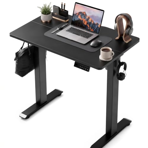 Claiks Electric Standing Desk, 32 x 19 Inch Small Height Adjustable Sit Stand Desk for Home Office, Computer Desk with Memory Presets, Cable Management & Headphone Hooks, 156 lbs Capacity, Black - color: Black, size: 32 Inch