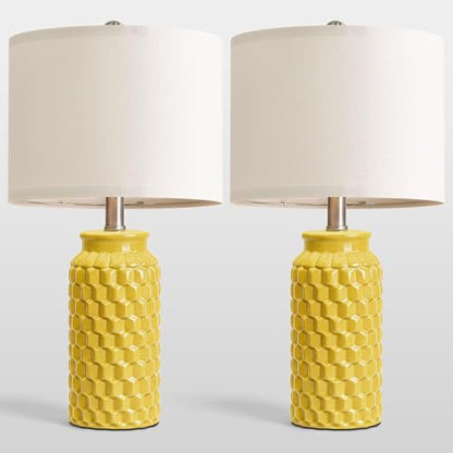 USumkky 20.5" Ceramic Table Lamps Set of 2 - Modern Farmhouse & Boho Style, Bedside Nightstand Lamps for Bedroom, Living Room End Table Lamps, Small Desk Lamp(Yellow) - color: 20.5" Yellow-2 Pack