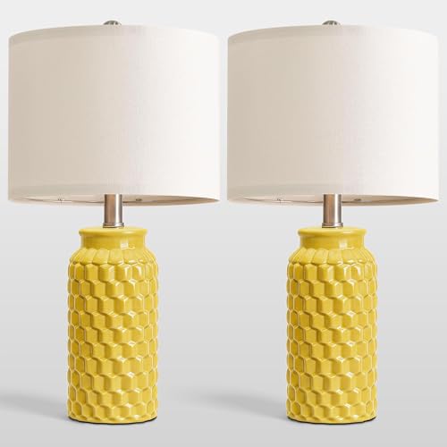 USumkky 20.5" Ceramic Table Lamps Set of 2 - Modern Farmhouse & Boho Style, Bedside Nightstand Lamps for Bedroom, Living Room End Table Lamps, Small Desk Lamp(Yellow) - color: 20.5" Yellow-2 Pack