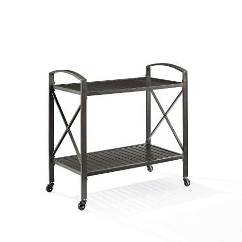 HomeStock Mediterranean Magic Outdoor Metal Bar Cart, Oil Rubbed Bronze, 18.88" D x 36.88" W x 35.5" H, Tiered Shelving Storage Cart, Outdoor Bar Serving Cart, Modern Bar Cart
