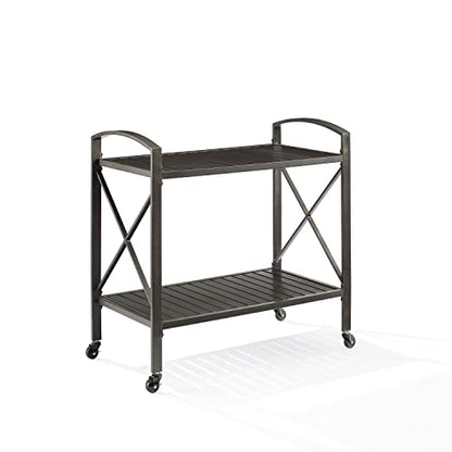 HomeStock Mediterranean Magic Outdoor Metal Bar Cart, Oil Rubbed Bronze, 18.88" D x 36.88" W x 35.5" H, Tiered Shelving Storage Cart, Outdoor Bar Serving Cart, Modern Bar Cart