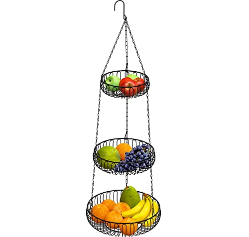Simple Houseware Adjustable Metal Hanging Fruit Basket, Oblate, Black, 11" W x 11" L x 30" H | 11" W x 11" L x 30" H - color: Black, style: Oblate Basket