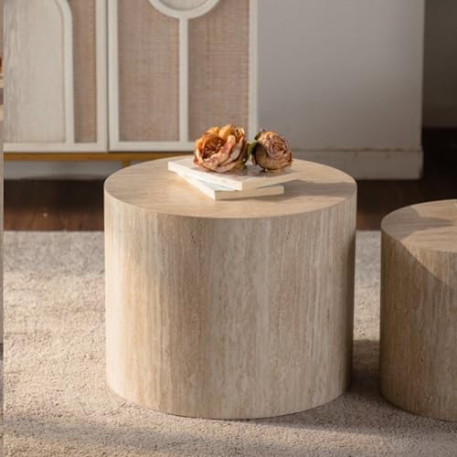 Nesting Coffee Table Set of 2, Modern Round Wooden Coffee Tables, Accent End Side Table for Small Space Living Room,Amber - color: Amber