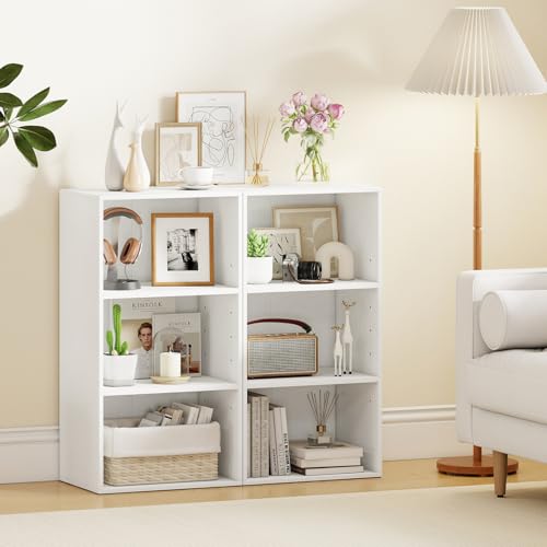 Giantex 2 Pieces 3 Shelf Bookcase, Book Shelves Open Cube Storage Cabinet Multi-Functional Home Office Bedroom Furniture Display Bookcases, White - color: White