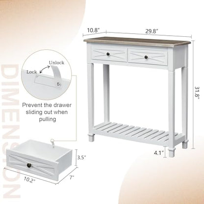 Kinpaw Narrow Console Table with Storage- White Entryway Table, Small Sofa Table with Drawer & Storage Shelf for Entryway, Hallway, Foyer, Behind Couch, Living Room Furniture, Wood - color: White-2 Drawers