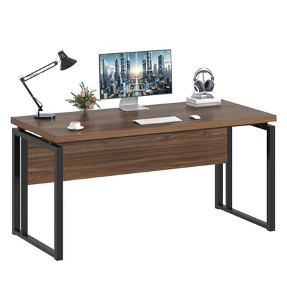 EXCEFUR Home Office Desk, Modern Computer Desk for Workstation, Wood Metal Executive PC Laptop Study Writing Table for Living Room, 53 Inch, Rustic Walnut - color: Walnut