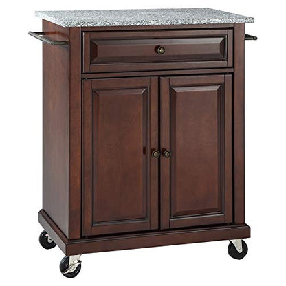 Crosley Furniture Compact Granite Top Small Rolling Cart with Shelves, Microwave Stand with Towel Rack, Black - color: Black, style: Gray Granite Top
