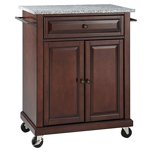 Crosley Furniture Compact Granite Top Small Rolling Cart with Shelves, Microwave Stand with Towel Rack, Black - color: Black, style: Gray Granite Top