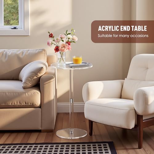 11.8" Round Clear Acrylic End Table - Modern Small Space Side Table for Living Room, Bedroom, Office, Outdoor | Sturdy, Easy to Install, Multi-Purpose - size: Large-11.8in