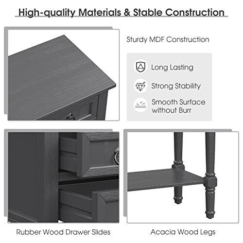 GIANTEX Console Table with 3 Drawers, 24" Rustic Entryway Table with Storage, Open Bottom Shelf, Compact Hallway Table, Small Sofa Side Table for Living Room, Bedroom, Narrow Entry Table, Gray - color: Grey