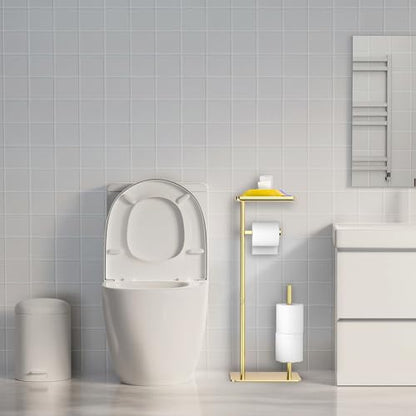 Day Moon™ - Toilet Paper Holder - Modern Roll Holder for Bathroom - 1 Pack - Free Standing - with Shelf, Gold - color: Gold