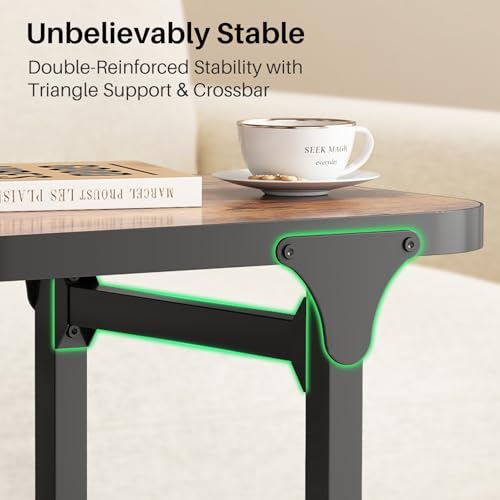 Kitstorack Ultra Stable & Durable End Table, Ajustable Height C Shaped Side Table for Couch, Sofa Side Table with Thickened Metal Frame for Living Room, Bedroom, Rustic - color: Brown