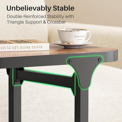 Kitstorack Ultra Stable & Durable End Table, Ajustable Height C Shaped Side Table for Couch, Sofa Side Table with Thickened Metal Frame for Living Room, Bedroom, Rustic - color: Brown