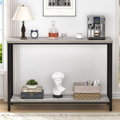 FOLUBAN Industrial Sofa Console Table, Rustic Wood and Metal Entryway Hallway Table for Living Room Entrance, 43.3 Inch Light Grey - color: Light Grey