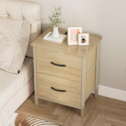 Vagusicc Nightstand with Charging Station, Bedside Table with USB Ports and Outlet, End Table Side Table with 2 Fabric Drawers for Bedroom, Living Room, Natural - color: Natural (1 Pack)