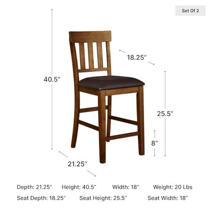 Signature Design by Ashley Ralene Traditional 26" Counter Height Faux Leather Seat Barstool, 2 Count, Brown | Wipe-clean faux leather cushion, Veneers, wood and engineered wood frame, 25.63-inch seat height, Ralene Series - color: Medium Brown, style: Bar