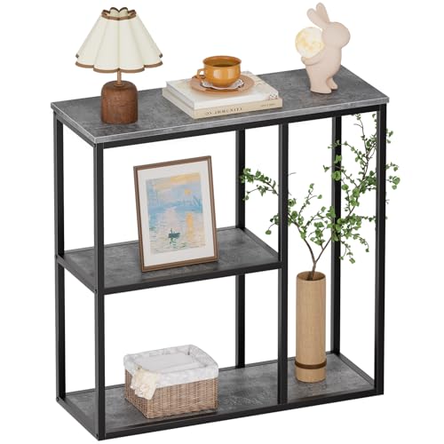 WOHOMO Console Table, 11.8 Inch Narrow Entryway Table with 3-Tier Storage Shelves 31.5 Inch Industrial Sofa Table Small Hallway Table for Living Room Grey - color: Grey, size: 31.5"