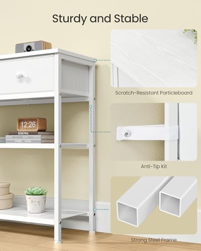 SONGMICS Console Table, Narrow Sofa Table with 2 Mesh Shelves | For Entryway, Living Room, 3 Fabric Drawers, Cloud White, BELLAH Collection ULGS014W101 - color: Cloud White, size: 11.8"D x 44.8"W x 31"H (3 Drawers)