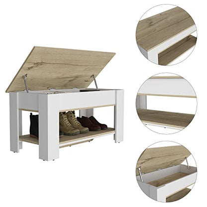 1-Shelf Lid Top Storage Table Light Oak and White