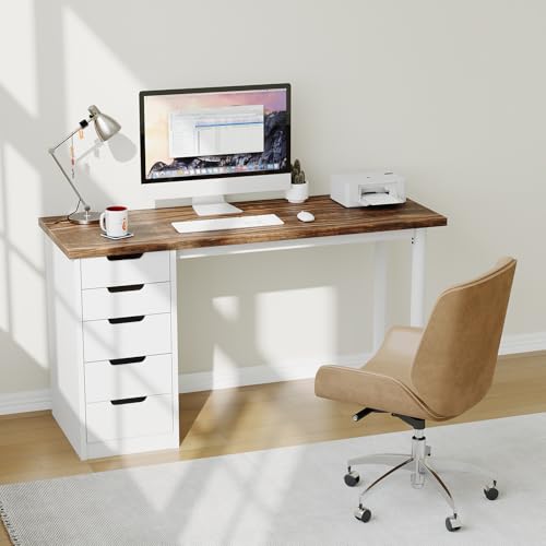 Garvee Computer Desk with 5 Drawers, 47 Inch Modern Simple Study Writing Desk with Storage, Rustic Home Office Desk, Reversible Computer Desk for Small Spaces, Apartments, Dorms, Brown+White - color: Brown + White