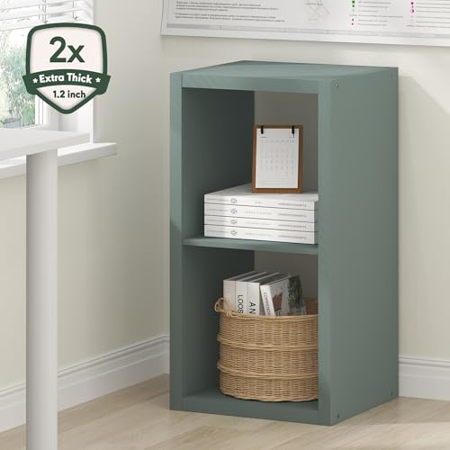 Furinno Cubicle 2-Cube Book Shelf, Extra Thick Frame Bookshelf, Sage Green | 14.6" x 16" x 30", Horizontally & Vertically Reversible Bookcase with Open Back, for Living Room, Bedroom, Home Office