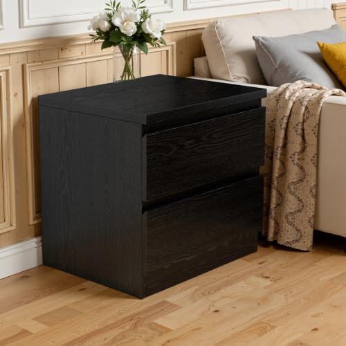 Nightstand with Drawers, Bedside Table with Drawers, Sofa Side Table Storage Cabinet, Night Stand for Bedroom Living Room (1, 2 Drawers Black, 19.7" W×15.6" D×18.9" H) - color: 2 Drawers Black
