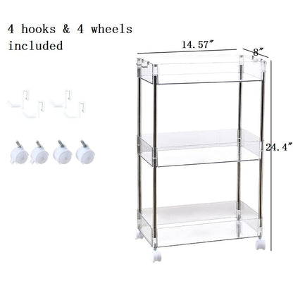 Chris.W Slim Storage Cart 3 Tier with Wheels, Clear Bathroom Cart Organizer, Mobile Shelving Unit Rolling Utility Cart, Slide Out Organizer for Kitchen, Bathroom, Laundry, Narrow Places, Office - 8" W - size: 8"W