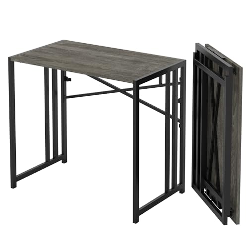 Lutown-Teen 35 inch Narrow Folding Desk, Writing Gaming Computer Camping Desk for Small Spaces, No Assembly Required Home Office Table, Black Oak - color: Black Oak, size: 35 Inch