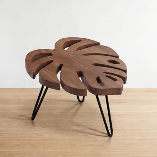 Novabright Monstera Leaf Short Plant Stand Small Wooden Plant Stool Stand Risers Pedestal Display Decorative for Flower Indoor Outdoor Rustic Farmhouse Table Balcony Home Office Bedroom Decor