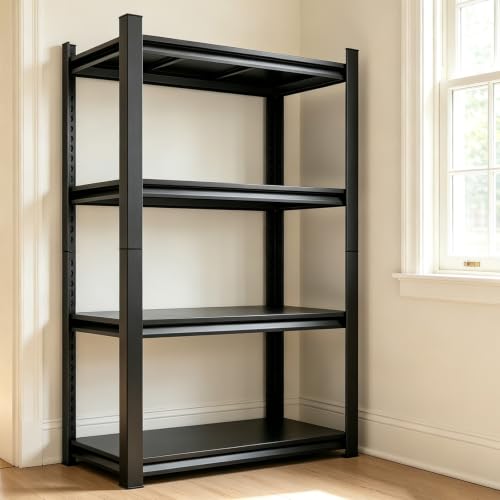 14" D Metal Shelves for Garage Storage, 36" W Garage Shelving Heavy Duty, Adjustable Steel Standing Shelf Units for Basement, Industrial, Shop, Pantry, Warehouse, Kitchen, Black - size: 4 Tier 35.4" W x 13.8" D x 63" H