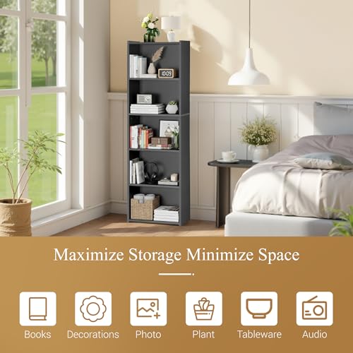 ZENY 5-Tier Shelf Bookcase, Freestanding Wood Storage Display Open Bookshelf for Home Office (Black) - color: Black