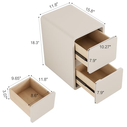 AQIMUELE Narrow Nightstand - Narrow Bedside Table with Drawers, Wood Small Nightstand with Leather Surface for Bedroom, White - 11.8" W - color: White (2 Drawers), size: 11.8"W