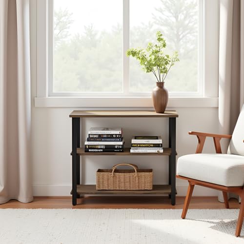 Alaterre Furniture Pomona Living Room 3-Tier Solid Wood Under-Window Bookshelf with Metal Frame – Rustic Industrial Modern Living Room Bookcase (Rustic Brown)