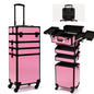 Particle Rolling Makeup Train Case Professional Cosmetic Trolley Large Storage Organizer with Key Swivel Wheels Salon Barber Case -Extra Portable Cosmetic Bag, Pink - color: Pink