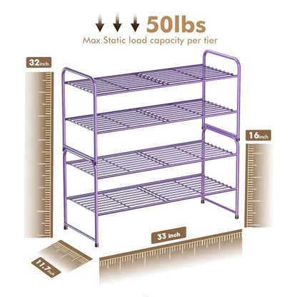 SUFAUY 2-Tier 33" Wide Shoe Rack Closet Metal Wire, Stackable, Purple - color: Purple